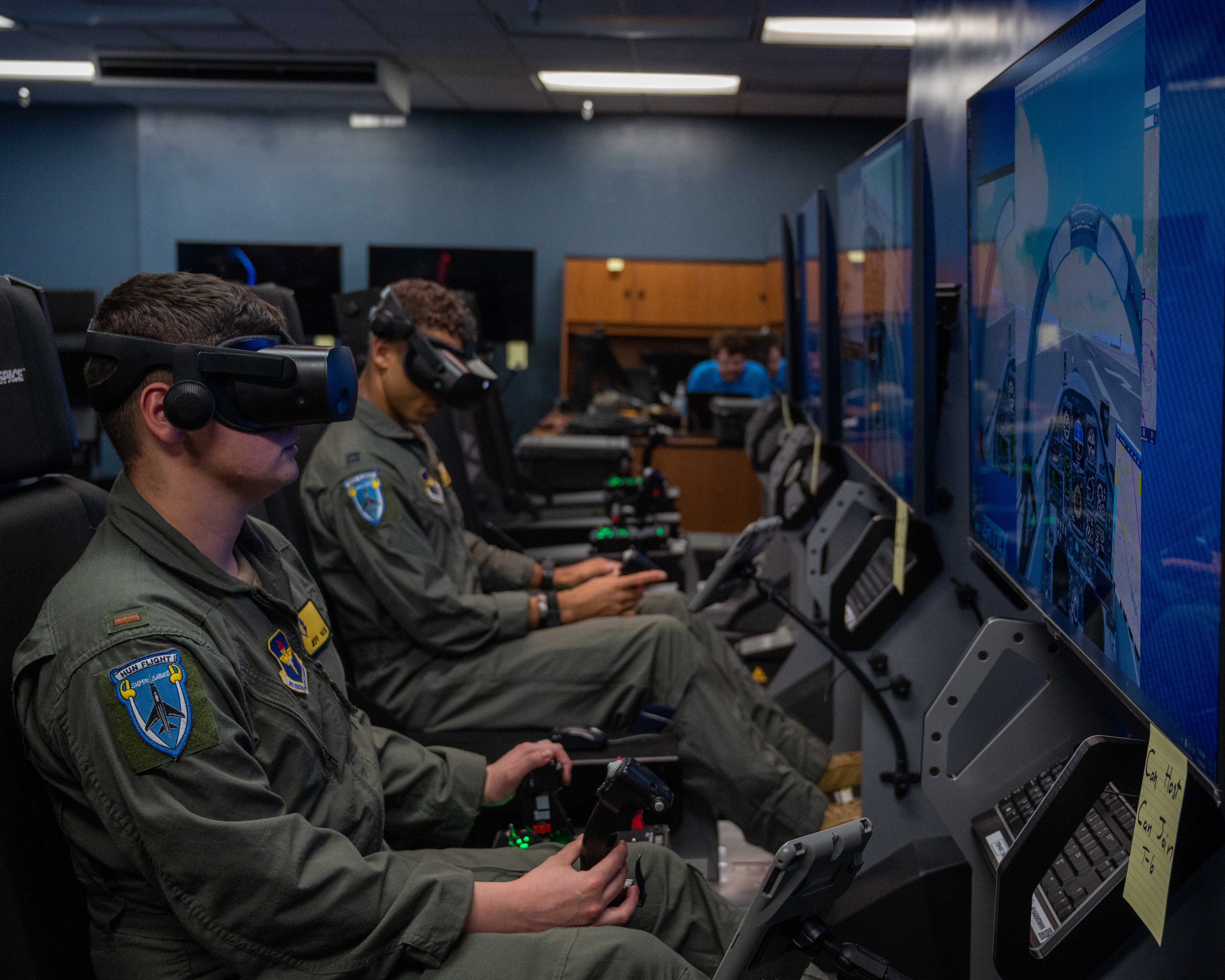 Students wearing VR goggles